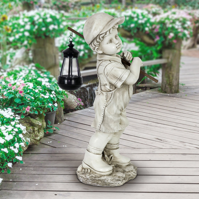 Red Barrel Studio Little Boy Garden Statue With Solar Lantern, 17